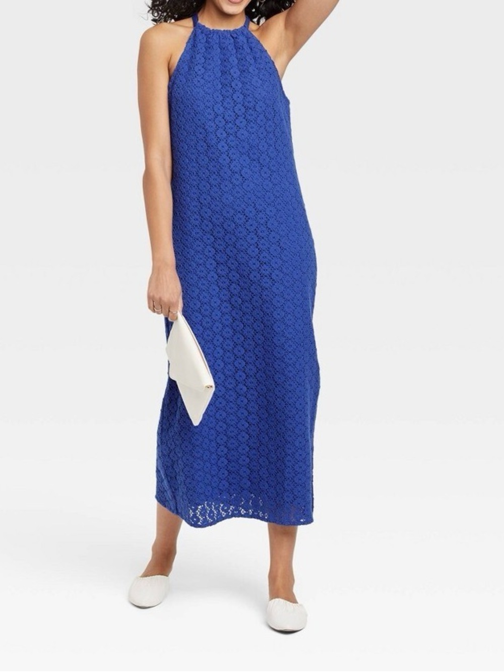 A New Day NWT Purple Blue Maxi Sleeveless Halter Crochet Dress